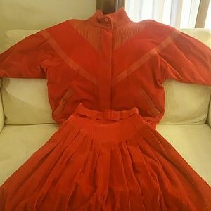 Vintage Orange Corduroy Skirt Set